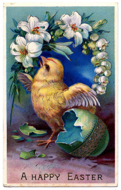 Vintage Easter Clip Art - Sweet Baby Chick with Egg - The Graphics Fairy