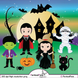 Halloween clipart, Cute Ghost, Vampire, Dracula, Cute Witch ...