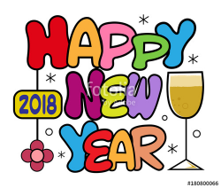 New Year Wishes - Colorful cartoon design of 2018 Happy New Year ...