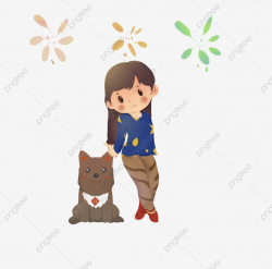 Happy New Year Sky Fireworks Hand Drawn Cartoon Girl Pet Dog, Lovely ...