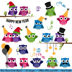 New Years Owls Clipart Clip Art, New Years Eve Party Owls Clip Art ...