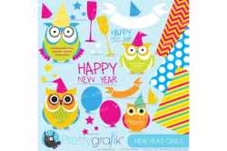New Year Owls clipart commercial use