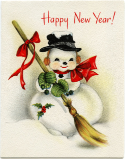 vintage snowman clipart, old fashioned new year card, vintage winter ...