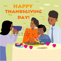 An Happy African American Family Sitting at The Dinner Table Passing Food  For Thanksgiving Dinner clipart. Royalty-free clipart # 145399