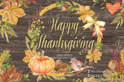 Watercolor Happy Thanksgiving cliparts