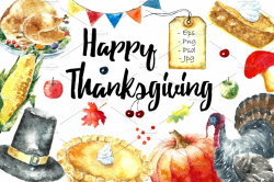 Watercolor Happy Thanksgiving set. ~ Illustrations ...