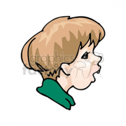 The head of a little boy in a green shirt with his mouth open clipart.  Royalty-free clipart # 153869