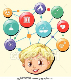 Vector Art - Little boy head and science symbols. Clipart ...