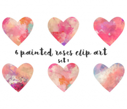 6 painted hearts clipart, watercolor heart cup ar | Products ...