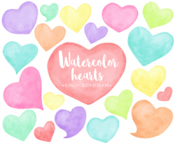 Hand Painted Watercolor Hearts Clipart. Pastel Mother\'s Day Clipart - 48  PNGs