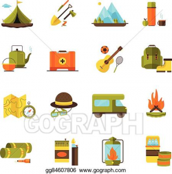 EPS Vector - Camping hiking adventure flat icons set . Stock ...