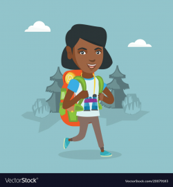 Young african-american woman with backpack hiking