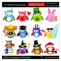 cute holiday owls clipart digital Christmas Easter Halloween ...