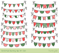 Red green Christmas bunting clipart, Winter doodle banner, Xmas garland  holiday