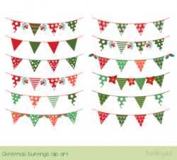 Christmas buntings clipart, Red green holiday banner flags clip art, Xmas  set