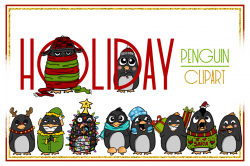 Holiday Clipart-Penguin Clipart-Christmas Clipart-Cartoon-Sticker  Clipart-Digital-Penguin-Penguin Art-Digital-Penguin XMAS Drama-Commercial