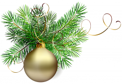 Gold Christmas Bulb On A Pine Branch Clip Art Holiday ...