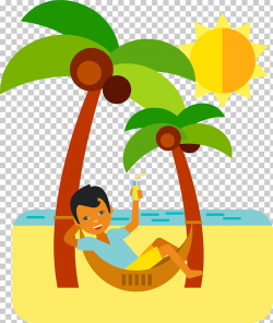 Cartoon Vacation , Seaside holiday basking in the sun PNG ...