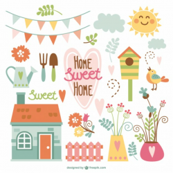Home Sweet Home Garden Elements Free Vector