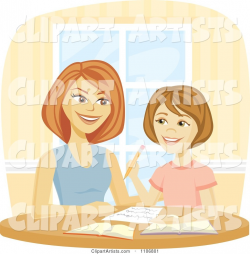 Happy Mother Homeschooling Her Daughter And Helping Her Do ...