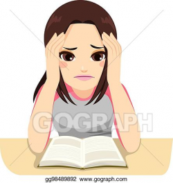 Vector Art - Stressed girl studying. EPS clipart gg98489892 ...