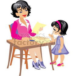 Little girl turning in her homework to her teacher clipart. Royalty-free  clipart # 369327