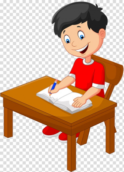 Boy studying on table illustration, Cartoon Writing ...