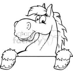 black and white outline of a cartoon horse clipart. Royalty-free clipart #  383307