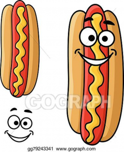 Vector Art - Cartoon hot dog with mustard. Clipart Drawing ...