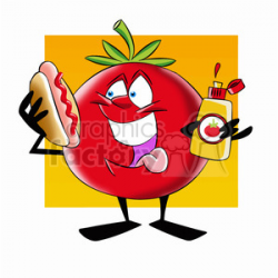 tom the cartoon tomato character eating a hotdog clipart. Royalty-free  clipart # 397801