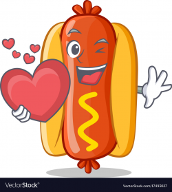 With heart hot dog cartoon character