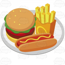 Plate With A Hamburger French Fries And A Hot Dog With ...