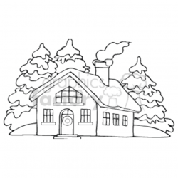 Black and White Winter Cottage clipart. Royalty-free clipart # 143568
