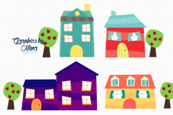 Cute little houses clipart ~ Illustrations ~ Creative Market