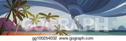Vector Illustration - Tornado incoming from sea hurricane in ...