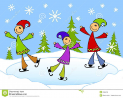 Cartoonish Kids Ice Skating On Pond Stock Images - Image ...