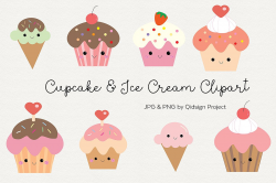 Cute cupcake and ice cream clipart .PNG .JPG
