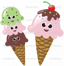 A clip art illustration of 3 simple ice cream cones isolated on ...