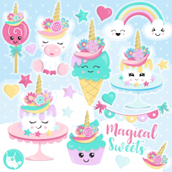 BUY20GET10 - Unicorn clipart commercial use, unicorns sweets vector ...