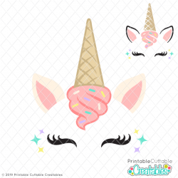 Ice Cream Unicorn Face FREE SVG File & Clipart for Cricut & Silhouette