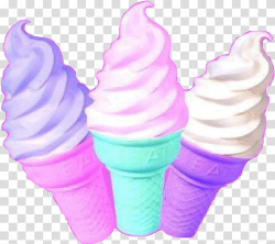Pastel Food s, three assorted-flavor ice cream in cones ...
