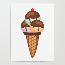 Ice Cream Cone Triple Scoop Summer Sweets Mint Vanilla Strawberry Poster by  mintedfresh