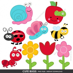 Cute Bugs Clip Art, Bugs Clipart, Bumble Bee Insects Flowers ...