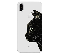 iPhone X, Designer Choice Collection Colorful Flexible Ultra Slim  Transparent Translucent Apple iPhone Case Cover - Black Side Face Cat