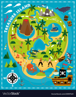 Cartoon pirate map treasure travel adventure vector image