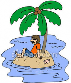Man Stranded on an Island - Royalty Free Clipart Picture