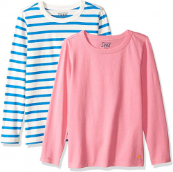 Amazon/ J. Crew Brand- LOOK by crewcuts Girls\' 2-Pack Graphic/Solid Long  Sleeve T-Shirt