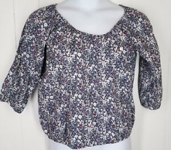 Details about J Crew Liberty Art Fabrics Graphic floral Peasant Tunic  Blouse Shirt Top blue S