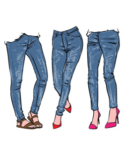 Hand drawn women\'s fashionable denim jeans. clipart ...