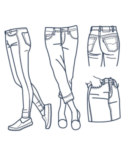 Hand drawn fashion Collection of girl\'s jeans outline ...